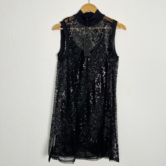 NEW BCBGMAXAZRIA SEMI-SHEER LACE MINI DRESS - Picture 3 of 9